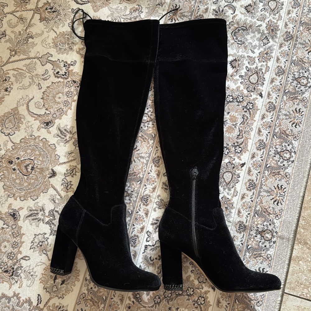 Michael Kors Black over the knee velour Heeled Boots Sleek Silhouette - Picture 8 of 13